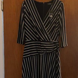 Ralph Lauren Navy Blue Midi Striped Dress Size 10